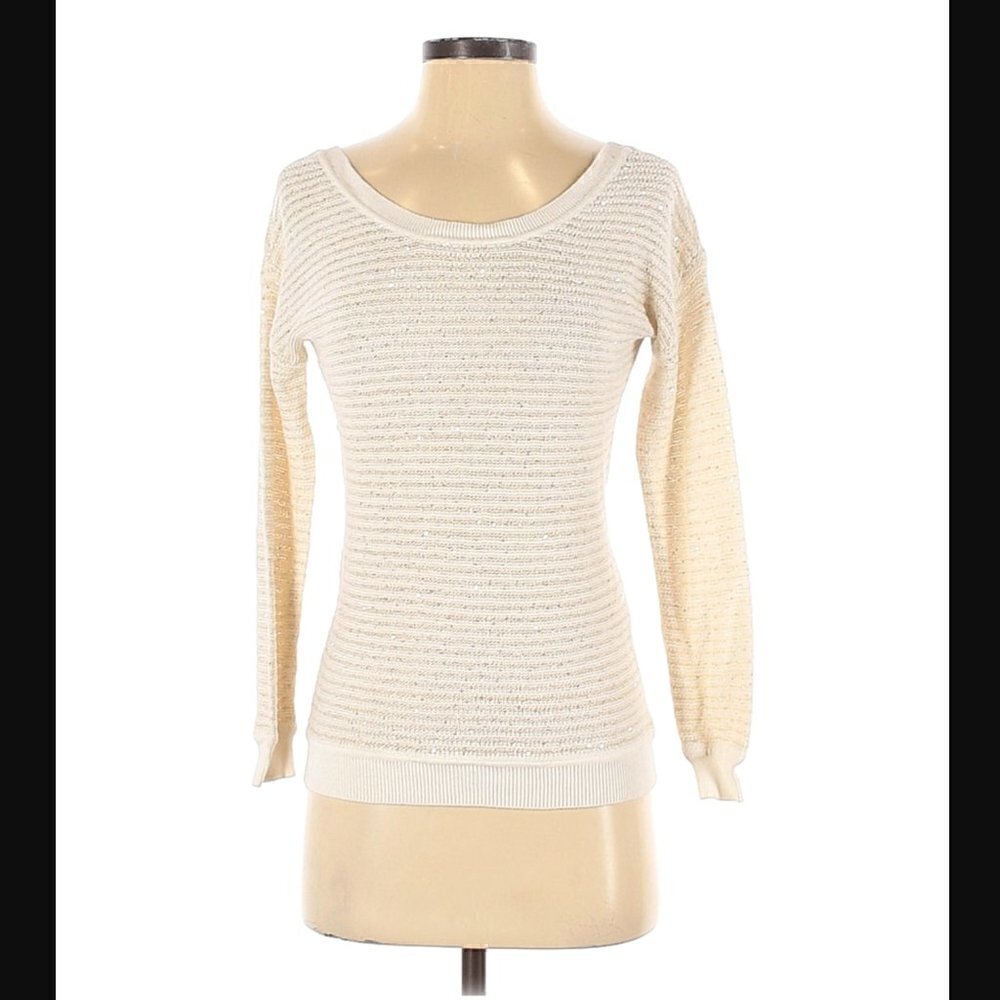 Sandro Sweater S Thin Knit Scoop Neck Sequins Stripe